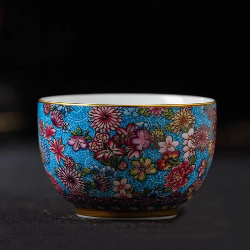 Buddha Stones Jingdezhen Porcelain Overglaze Decoration Colorful Flowers Ceramic Teacup Kung Fu Tea Cups
