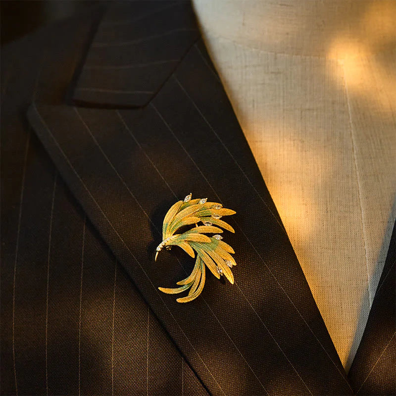 Buddha Stones Phoenix Feather Strength Copper Brooch