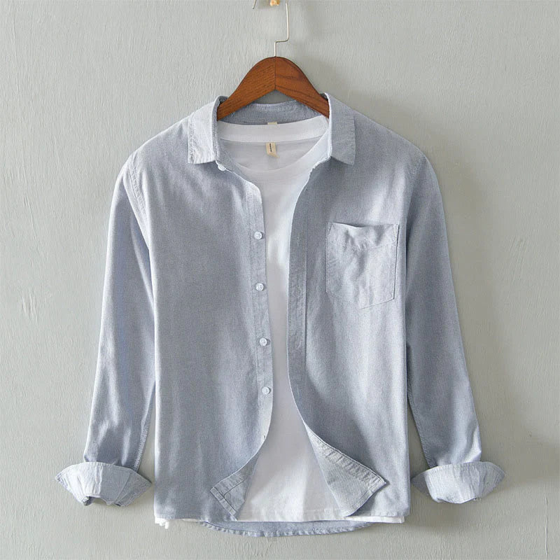 Buddha Stones Solid Color Long Sleeve Buttons Down Design Men Cotton Shirt Clothing