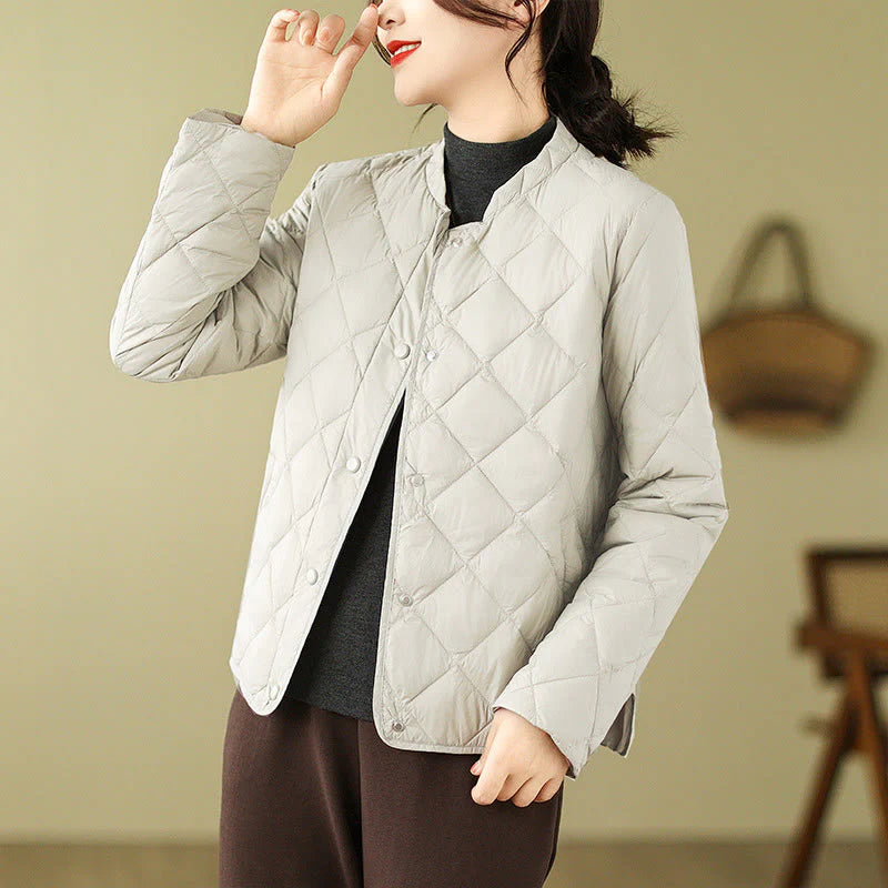Buddha Stones Women's Fall Long Sleeve Diamond Quilted Design Cotton Thermal Jacket With Pockets