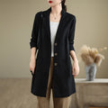 Buddha Stones Casual Fall Buttons Design Lapel Women's Cotton Linen Coat With Pockets