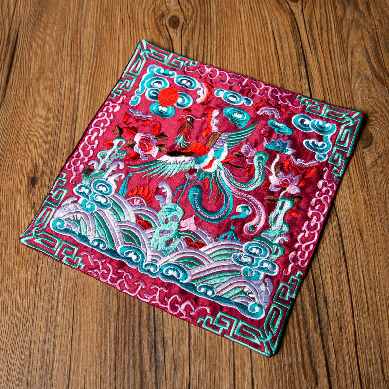 Buddha Stones Phoenix Dragon Kirin Embroidery Cup Mat Pad Tea Cup Coaster Kung Fu Tea Mat