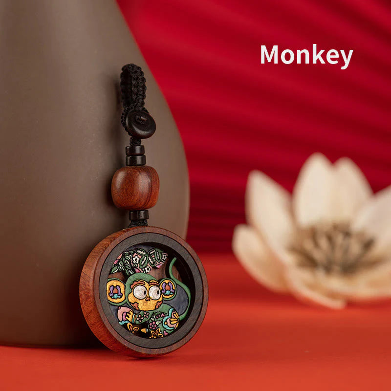 Buddha Stones Year Of The Dragon Hand Painted Chinese Zodiac Rosewood Carved Calm Key Chain (Extra 35% Off | USE CODE: FS35)