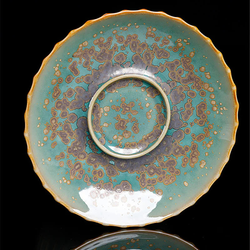 Buddha Stones Retro Glaze Kiln Change Ceramic Gaiwan Sancai Teacup Kung Fu Tea Cup And Saucer With Lid
