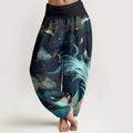 Buddha Stones Cotton Phoenix Mountain Cloud Pattern Women's Elastic Waist Harem Pants