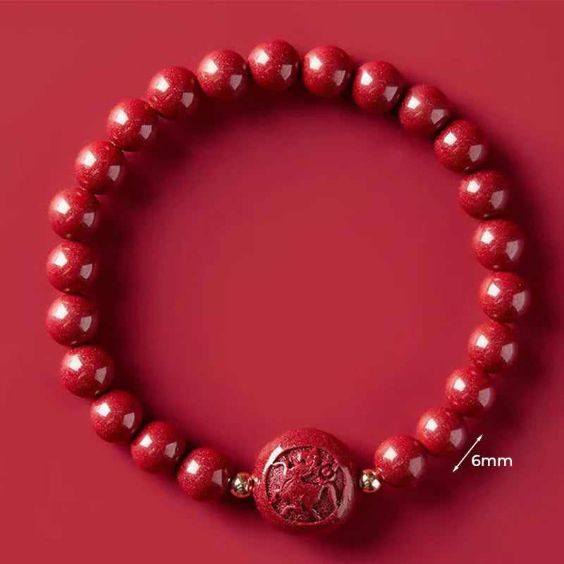 Buddha Stones Chinese Zodiac Year Of The Horse Carved Cinnabar Peaceful Blessing Bracelet