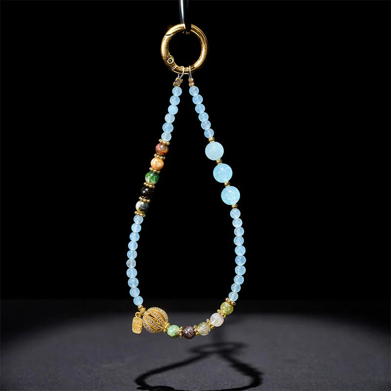 Buddha Stones Fu Character Blue Chalcedony Emotional Balance Key Chain Phone Hanging Decoration