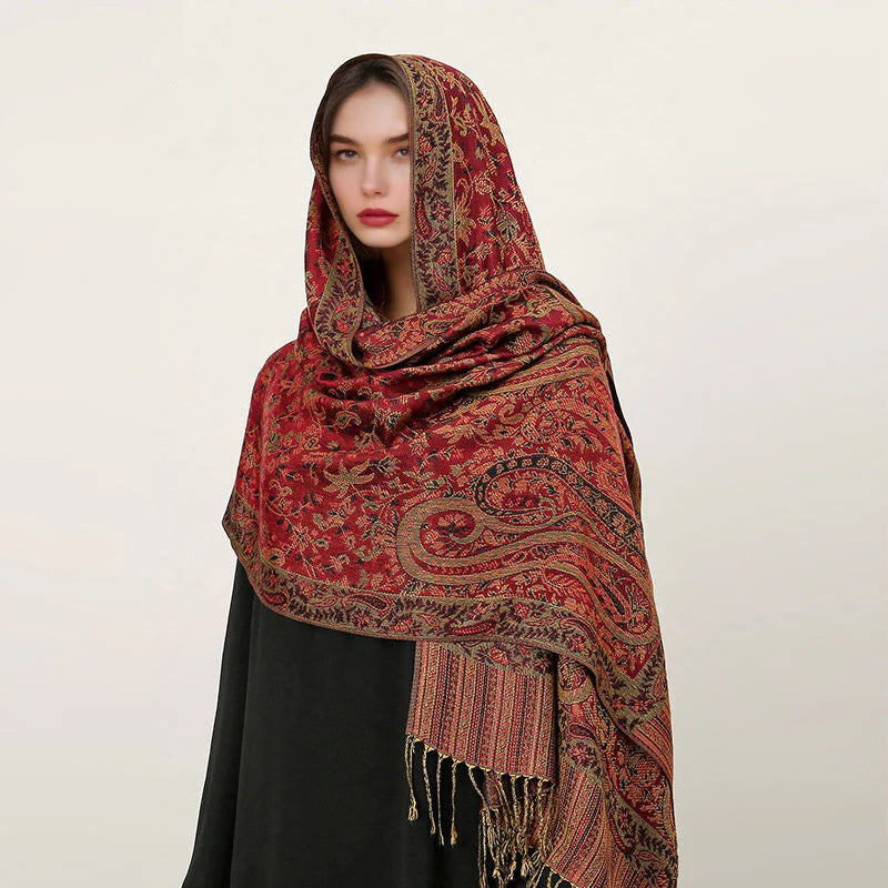 Buddha Stones Ethnic Daily Tibetan Paisley Pattern Tassel Cozy Scarf Shawl