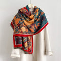 Buddha Stones Winter Phoenix Flowers Birds Pattern Tassels Thermal Soft Scarf Shawl