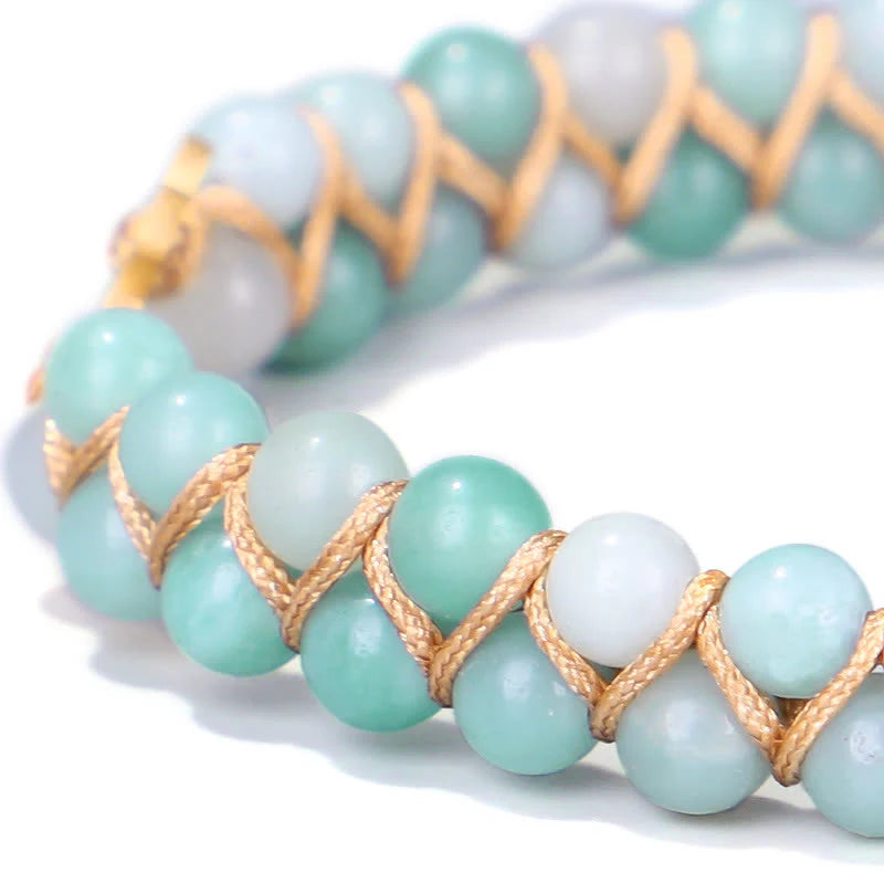 Buddha Stones Amazonite Beads Lotus Flower Balance Weave Bracelet (Extra 30% Off | USE CODE: FS30)