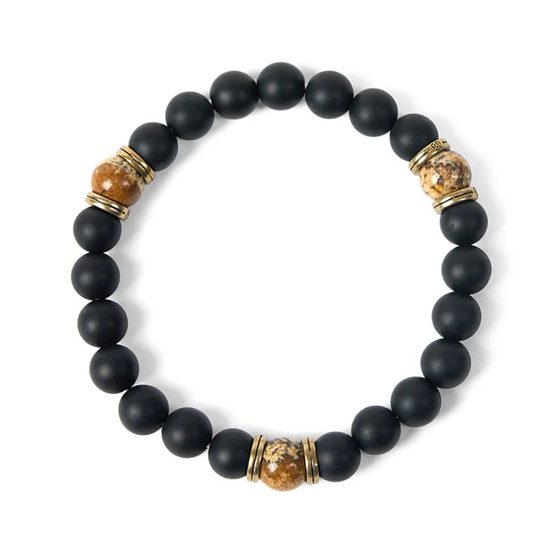 Buddha Stones Natural Frosted Black Onyx Picture Jasper Fortune Bracelet