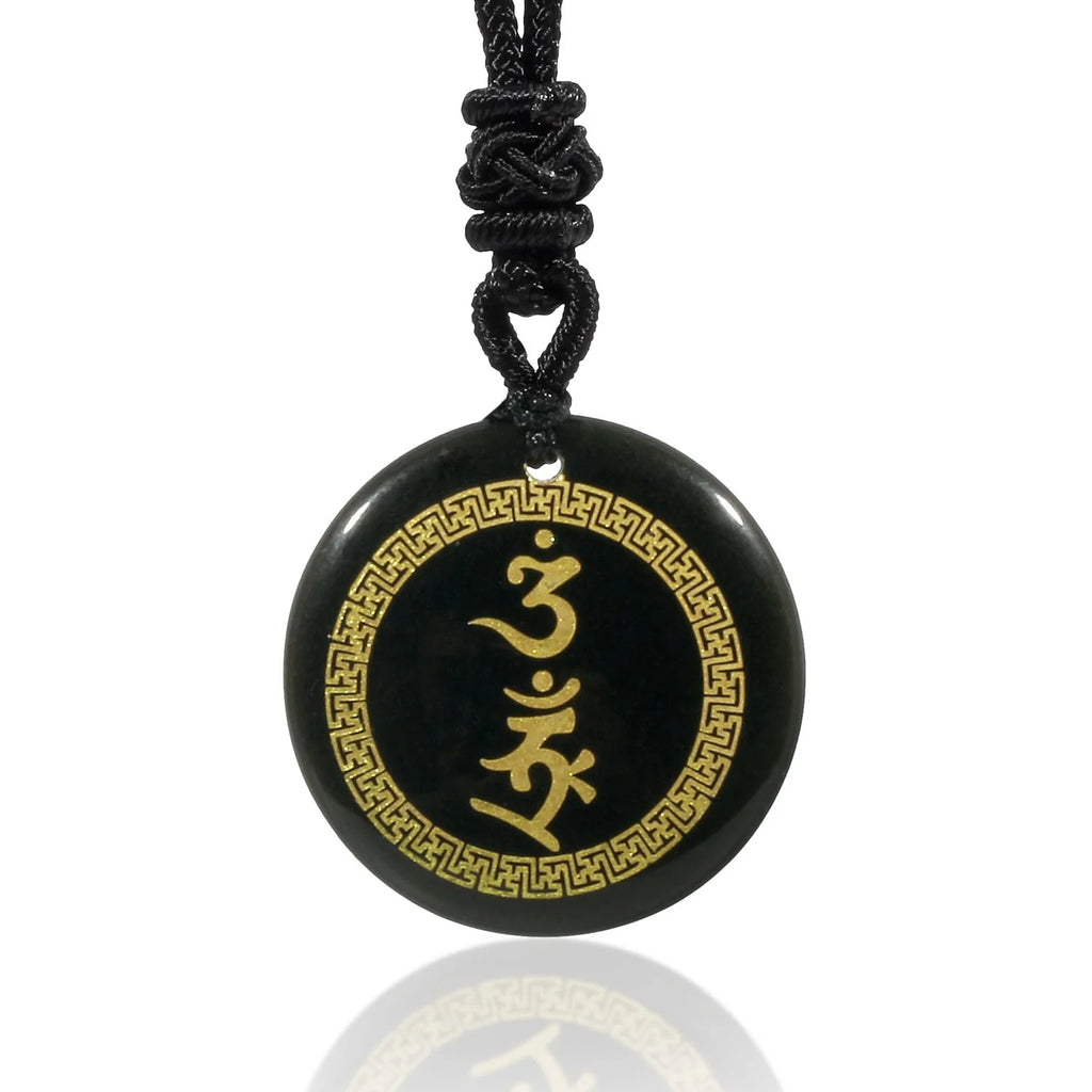 Buddha Stones Surrounding Protection Mantra Natural Various Crystal Black Obsidian Fulfilment Necklace Pendant