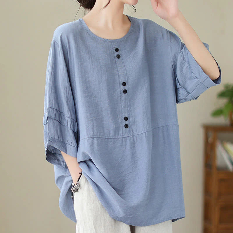 Buddha Stones Casual Summer Plain Crew Neck Women's Polyester Short Sleeve T-shirt