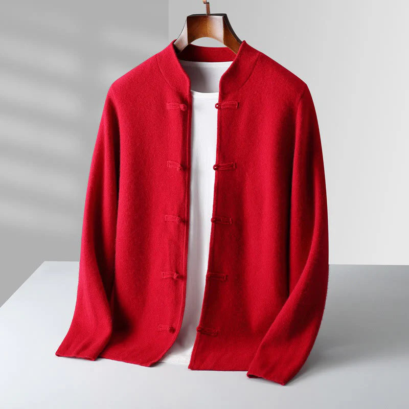 Buddha Stones Winter Solid Color Chinese Frog-Button Men's Wool Long Sleeve Sweater