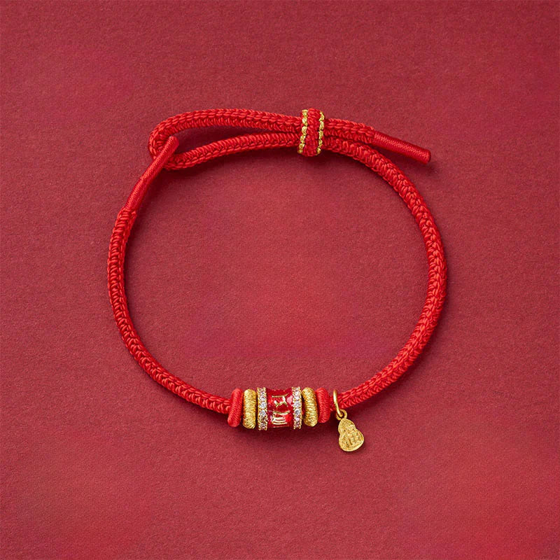 Buddha Stones Om Mani Padme Hum Fu Character Copper Red String Luck Bracelet