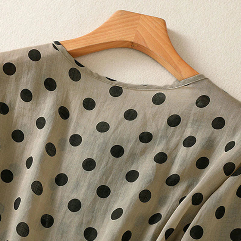 Buddha Stones Fall Round Neck Polka Dots Long Sleeve Women's Polyester Shirt
