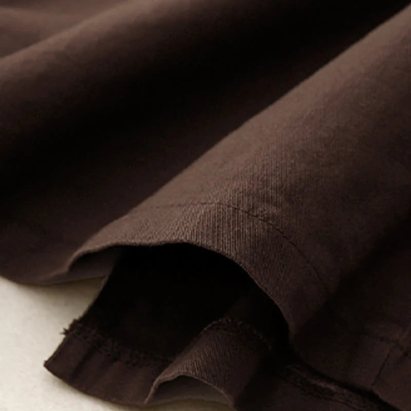 Buddha Stones Vintage Plain Drawstring Button Design Slide Slite Women's Cotton Linen 7-8 Length Skirt With Pockets