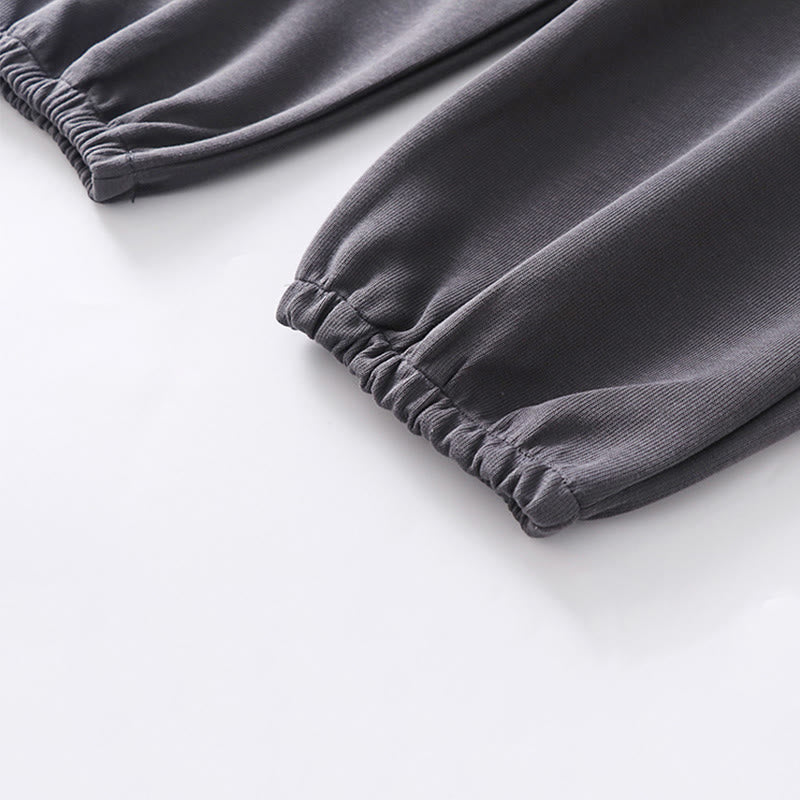 Buddha Stones Fall Winter Solid Drawstring Regular Fleece-Lined Elastic Waist Men's Cotton Harem Pants With Pockets