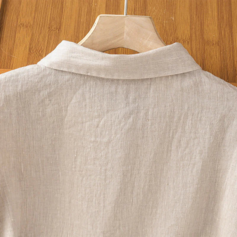 Buddha Stones Summer Plain Color Button Short Sleeve Women's Cotton Shirt