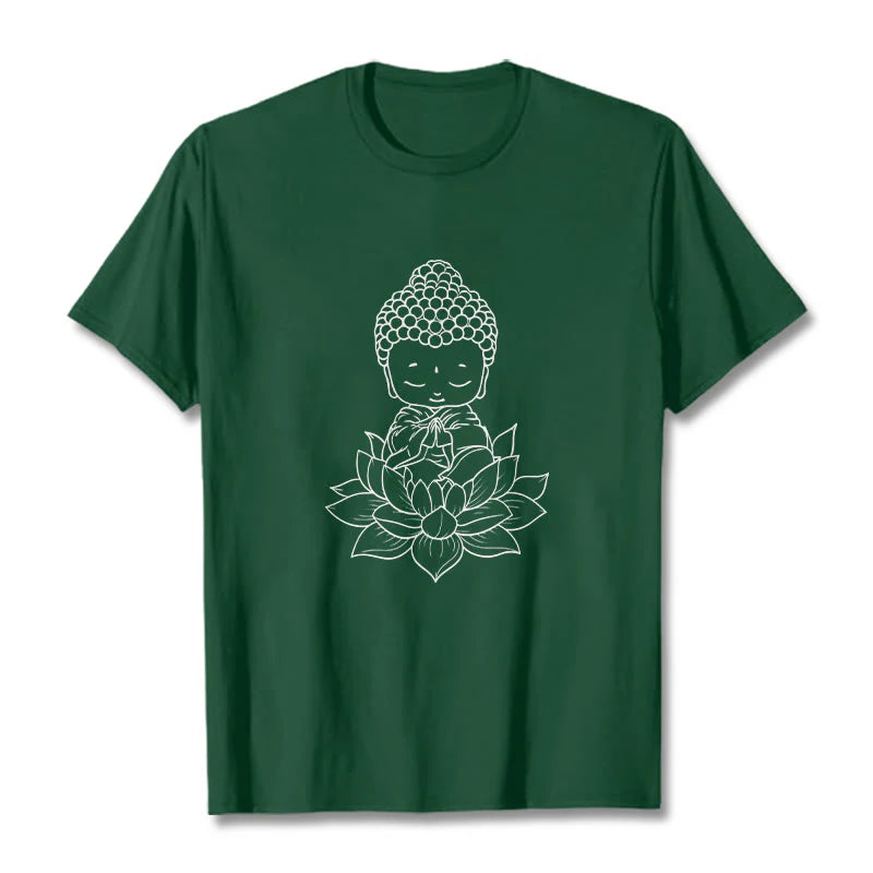 Buddha Stones Peaceful Buddha Lotus Flower Pattern Tee T-shirt