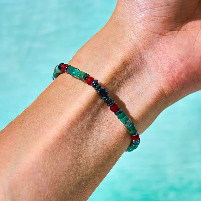 Buddha Stones Natural Green Stone Hematite Red Coral Powerful Bracelet