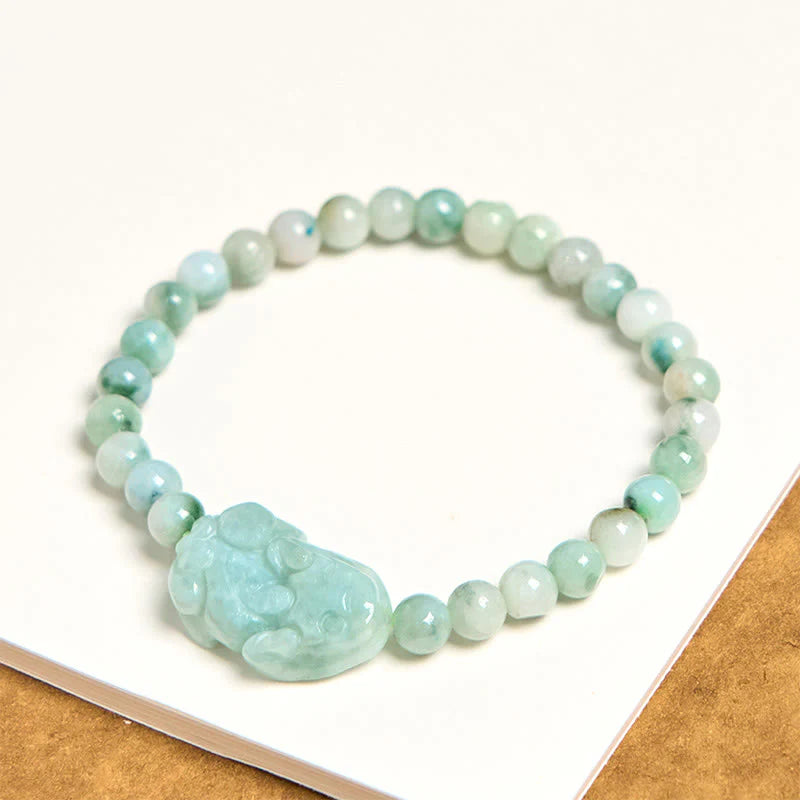 Buddha Stones Natural Green Jade PiXiu Carved Luck Bracelet