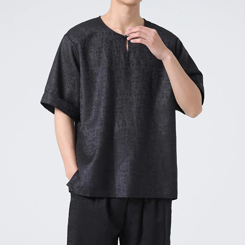 Buddha Stones Summer Retro Crackle Auspicious Cloud Pattern Short Sleeve Men's T-shirt