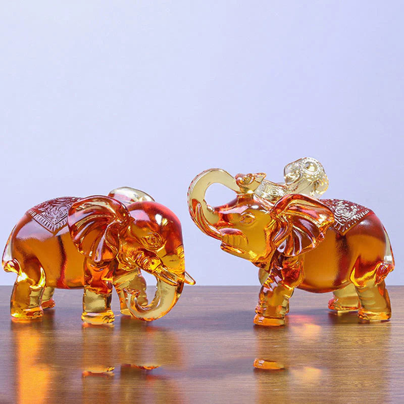 Buddha Stones Yellow Liuli Crystal Elephant Trunk Up Down Design Strength Home Decoration