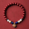 Buddha Stones Cinnabar Lapis Lazuli Chinese Lock Charm Blessing Bracelet