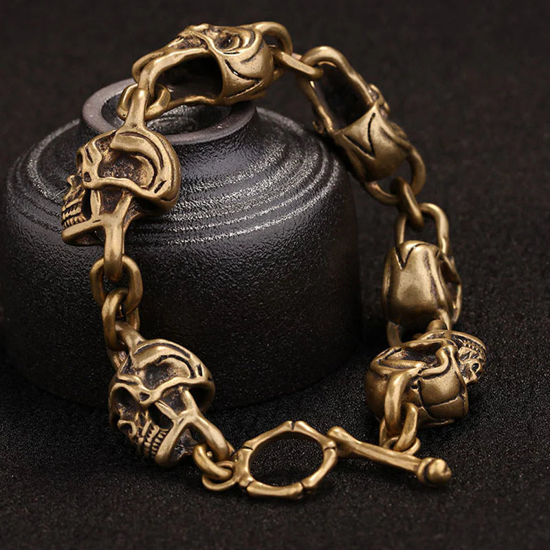 Buddha Stones Retro Copper Brass Skull The Lord Of The Corpse Forest Protection Bracelet