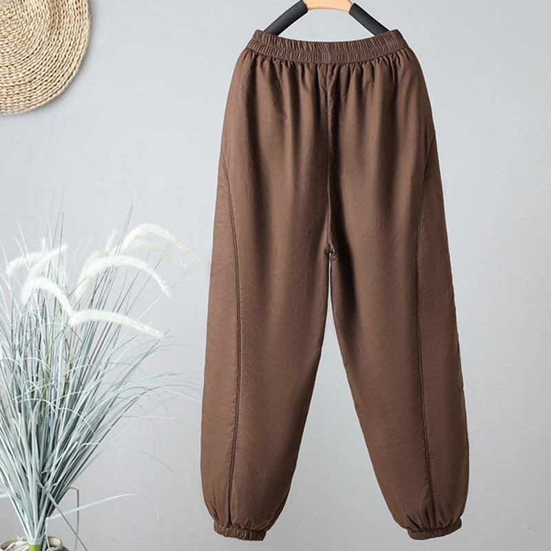 Buddha Stones Winter Elastic Waist Cotton Thermal Women's Cropped 7-8 Length Harem Pants With Pockets
