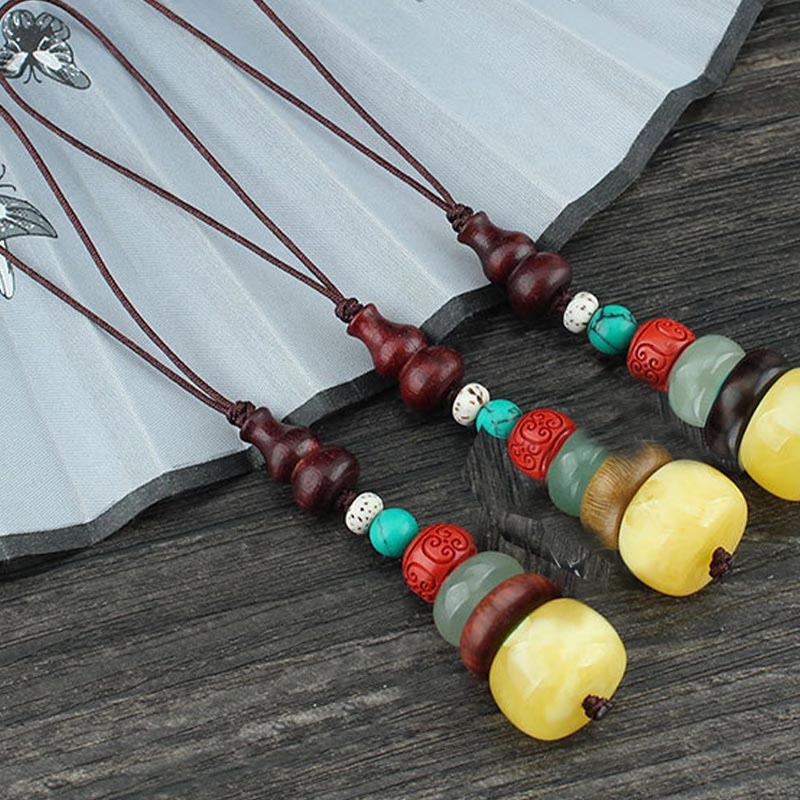 Buddha Stones Green Sandalwood Ebony Wood Gourd Seven Layer Pagoda Positive Phone Hanging Decoration