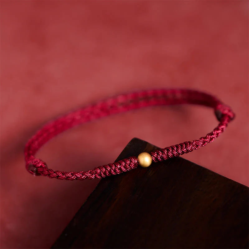 Buddha Stones 925 Sterling Silver Plated Gold Single Bead Strength Braided Red Rope Bracelet Anklet