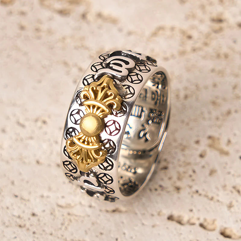 Buddha Stones Vintage Om Mani Padme Hum Vajra Copper Plated Silver Balance Ring