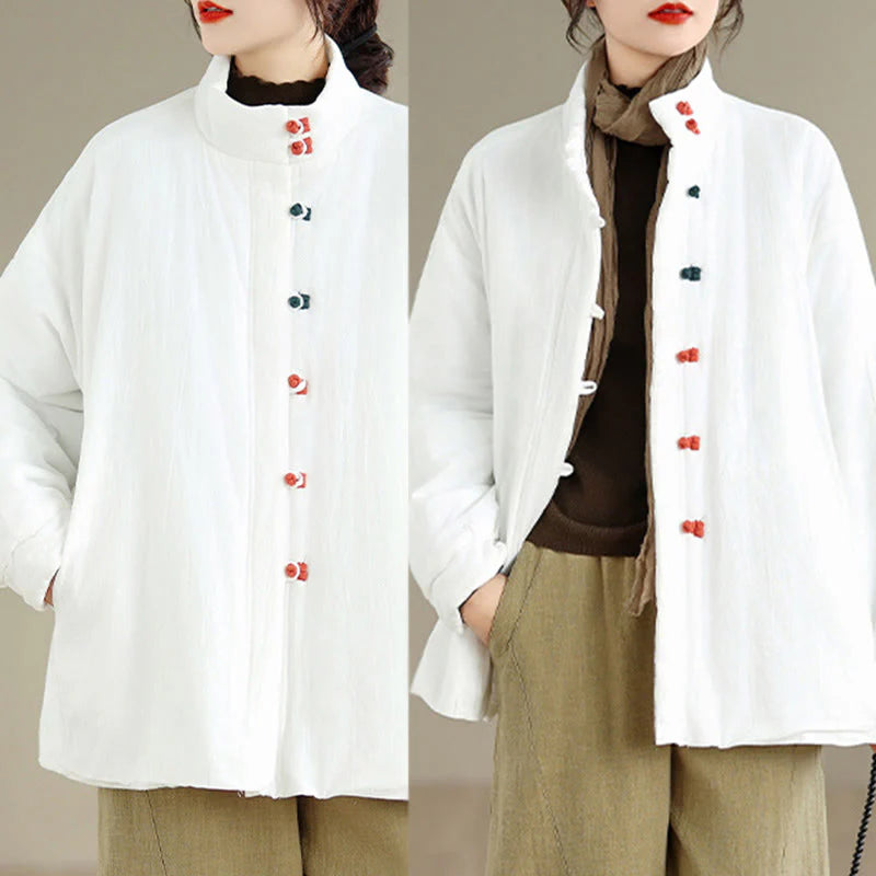 Buddha Stones Women's Winter Chinese Frog-Button Long Sleeve Cotton Thicken Jacket With Pockets