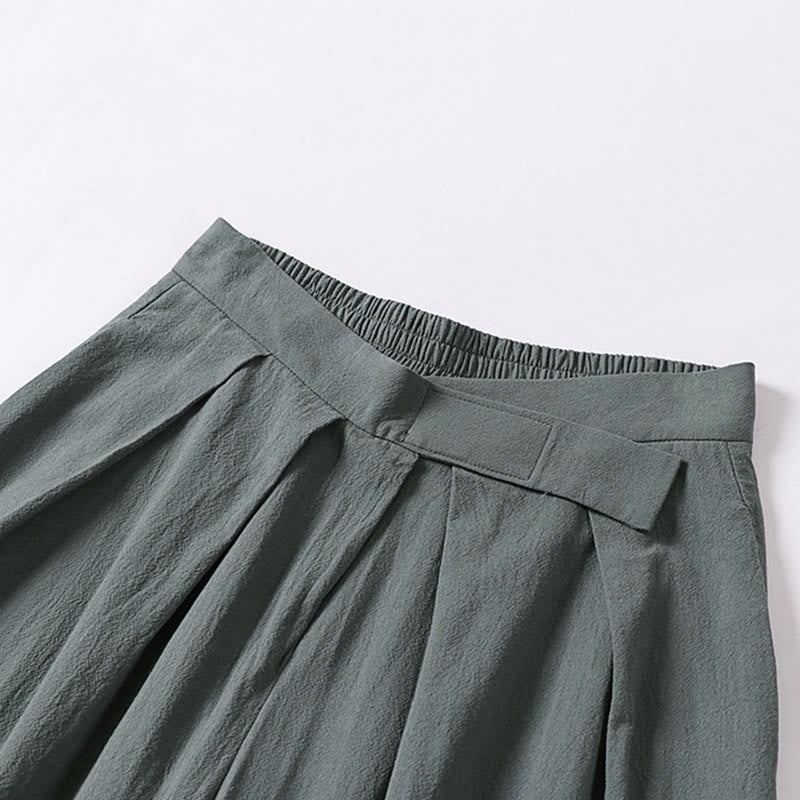 Buddha Stones Plain Straight Leg Zipper Design Men's Cotton Linen Pants With Pockets