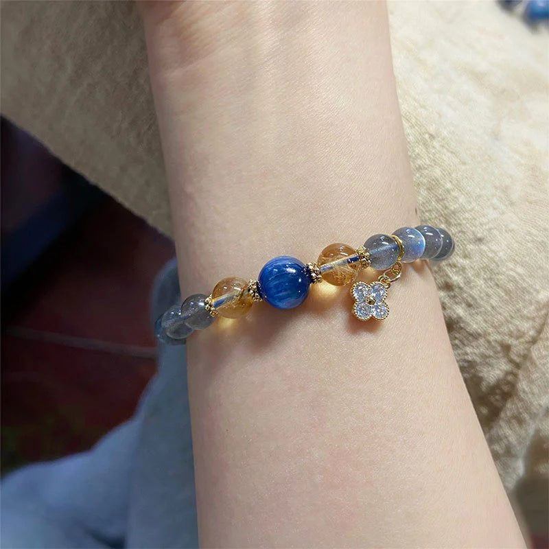 Buddha Stones Natural Moonstone Flower Chram Healing Beads Bracelet