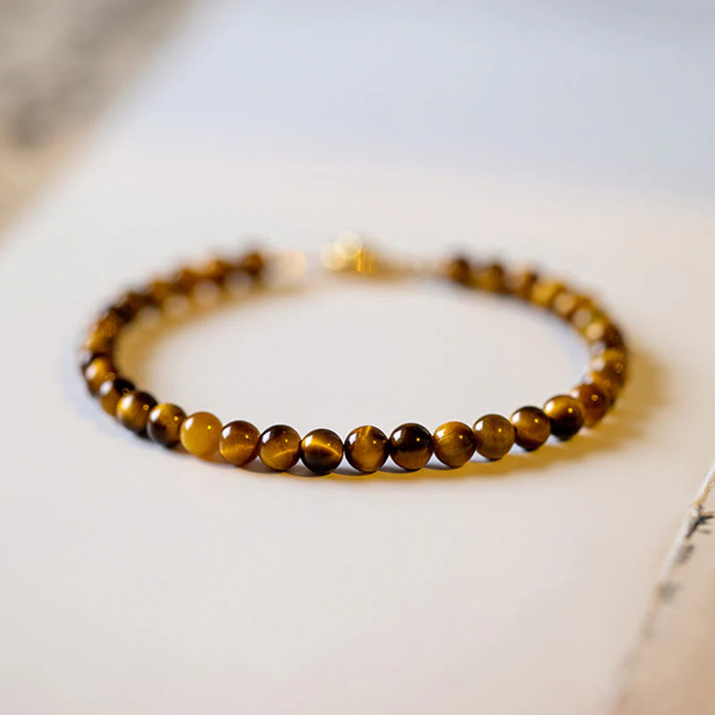 Buddha Stones 14K Gold Plated Natural Tiger Eye Stone Courage Protection Bracelet