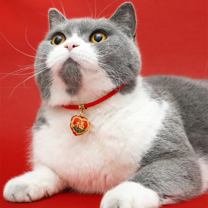 Buddha Stones Red String Plaited Embroidery Tiger Fu Character Protection Adjustable Cats Dogs Pet Collar