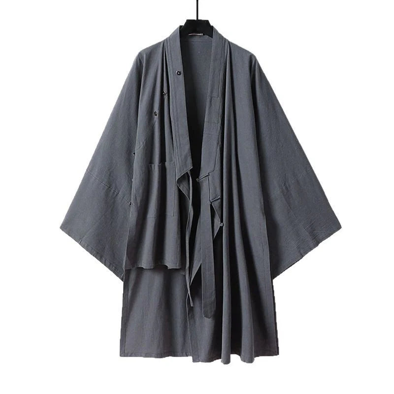 Buddha Stones 2Pcs Wudang Tai Chi Ceremony Solid Long Sleeve Men's Taoist Long Robe Kimono Sleeveless Vest Suit