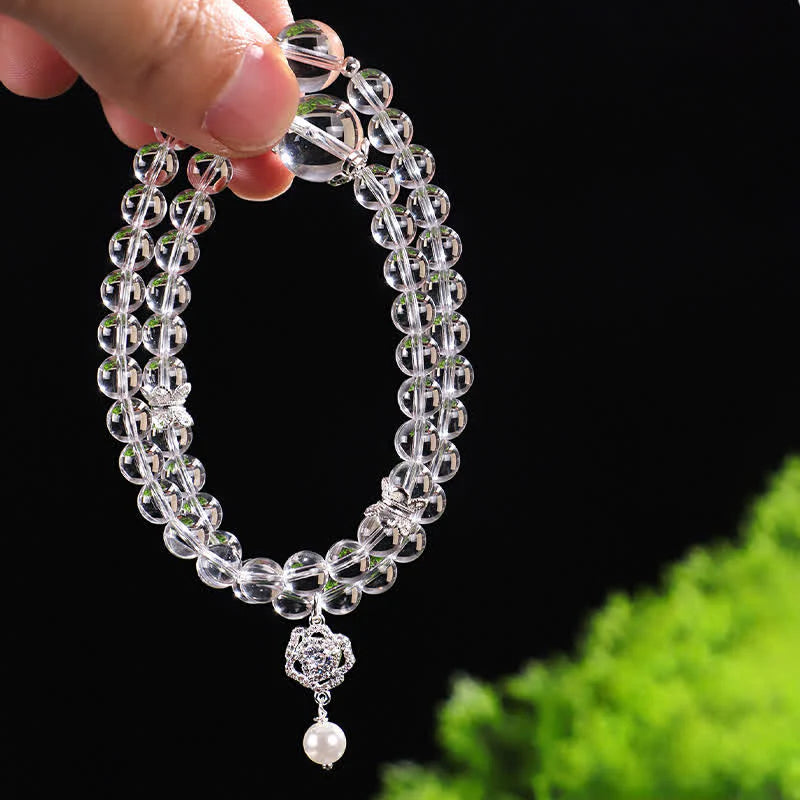 Buddha Stones Natural Clear Quartz Pearl Clarity Bracelet