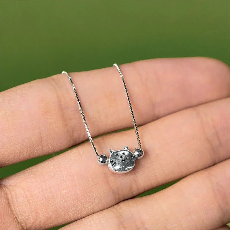 Buddha Stones 925 Sterling Silver Mini Cat Blessing Chain Bracelet