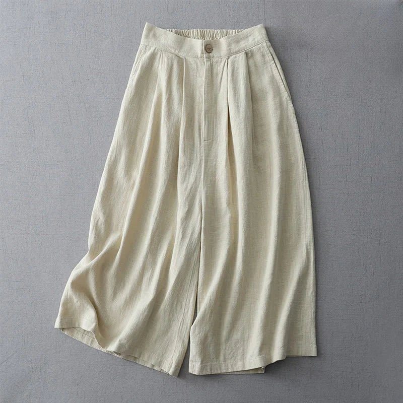 Buddha Stones Casual Plain Loose 7-8 Length Women's Polyester Wide Leg Pants With Pockets