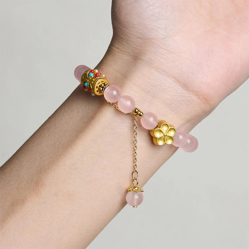 Buddha Stones Tibetan White Agate Crystal Stone Flowers Positivity Bracelet