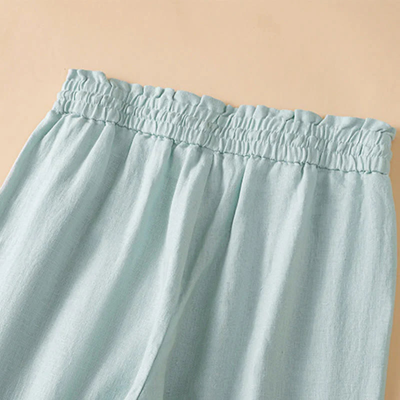 Buddha Stones Casual Straight Leg Design Cotton Women's 7-8 Length Wide Leg Pants With Pockets