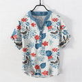 Buddha Stones Cotton Tropical Floral Bird Pattern Men's Short Sleeve Half Button Shirt