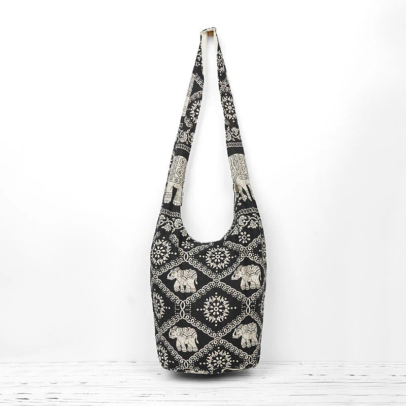 Buddha Stones Cotton Elephant Stripes Crossbody Bag Shoulder Bag