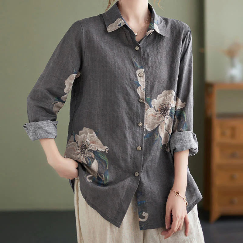 Buddha Stones Literary Artistic Flower Print Cotton Clothing
