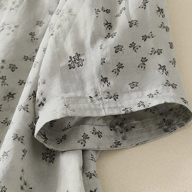 Buddha Stones Casual Floral Print Pattern Three Quarter Sleeve Women's Buttons Shirt