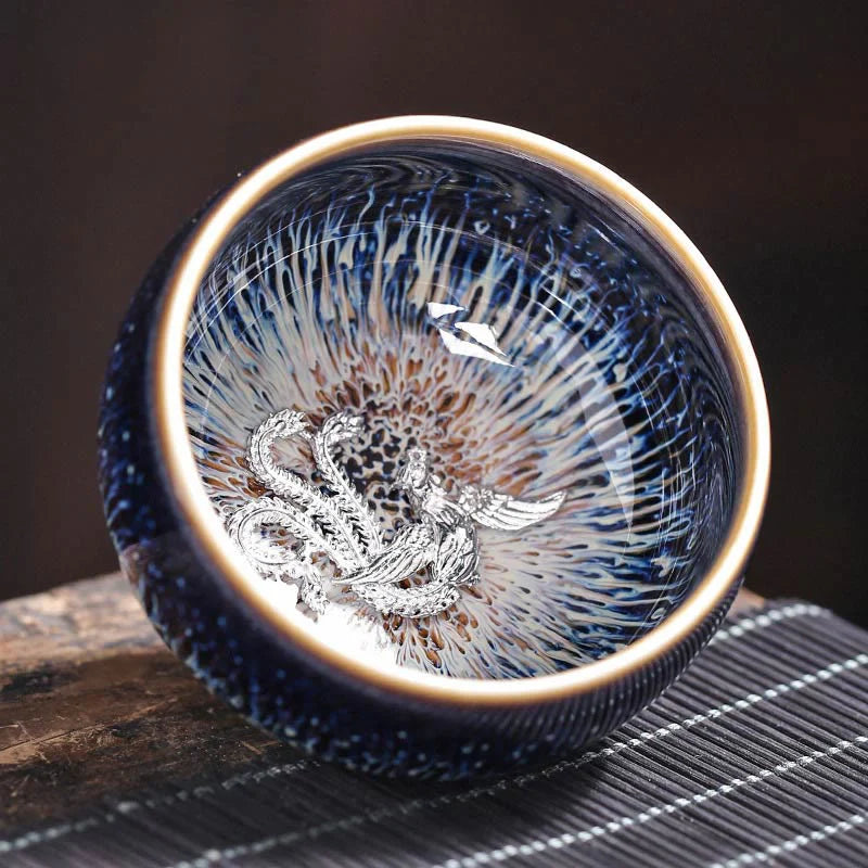 Buddha Stones Handmade Chinese Jianzhan Koi Fish Lotus Dragon Phoenix 12 Chinese Zodiac Ceramic Teacup Kung Fu Tea Cup 70ml